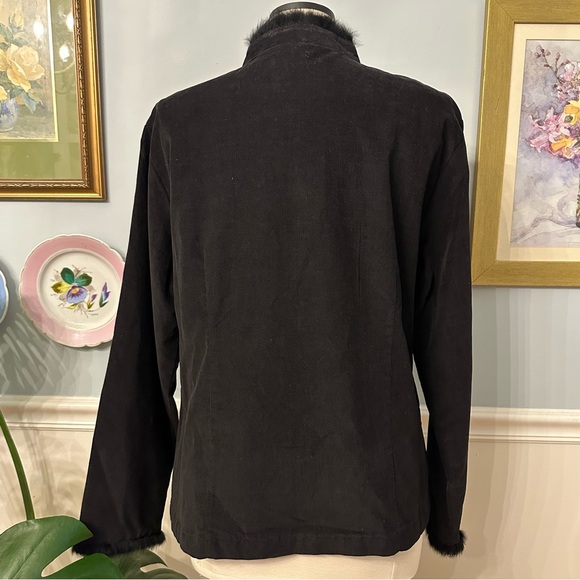 Vintage Black Corduroy Jacket Large Embroidered Fur Trim Whimsigoth Penny Lane - Picture 4 of 9